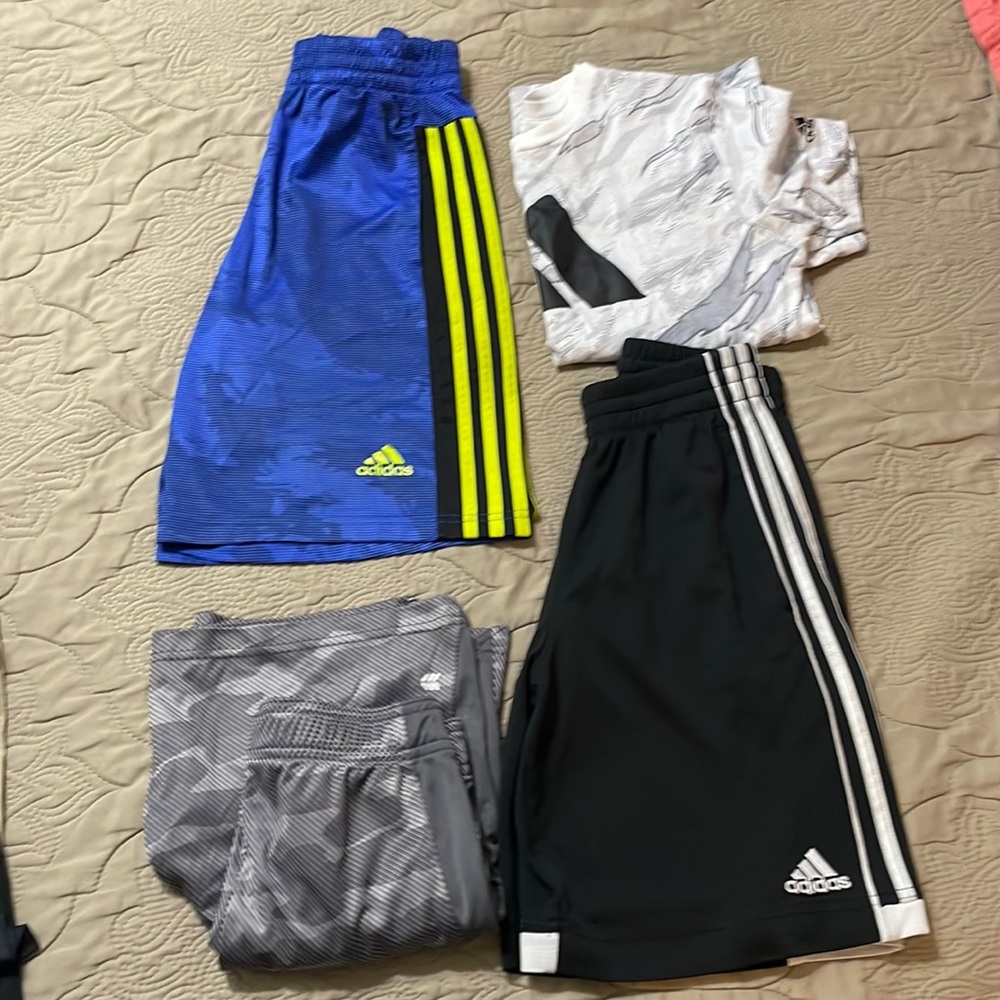 Youth medium lot. 2 adidas shirts, 1 adidas shirt, 1 all in motion shorts